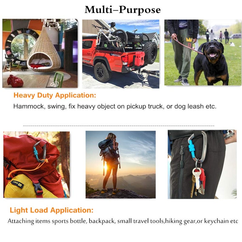 STURME Carabiner Clip 12KN Aluminium Wiregate Lightweight Heavy Duty Large Strong Durable D-Ring Hooks Spring Snap Link Keychain Clips Set for Hammock Improved Design for 2024 (Purple) - Image 5